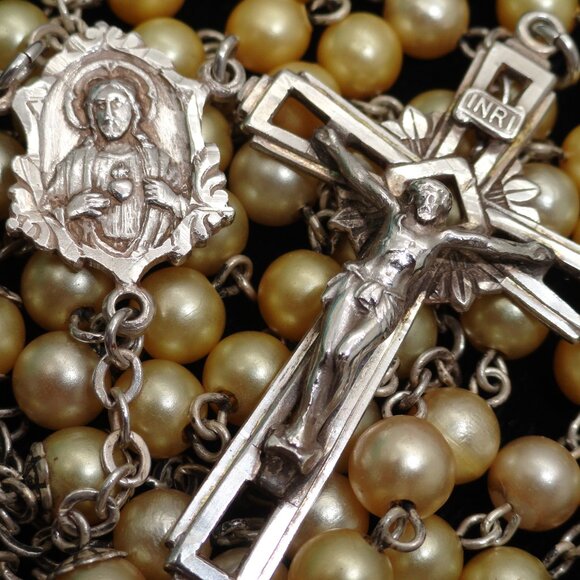 Sterling Silver and Yellow Beads 22 Grams 21" Rosary - Picture 6 of 9